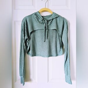 🐰Mint Green Ribbed Hoodie Shrug